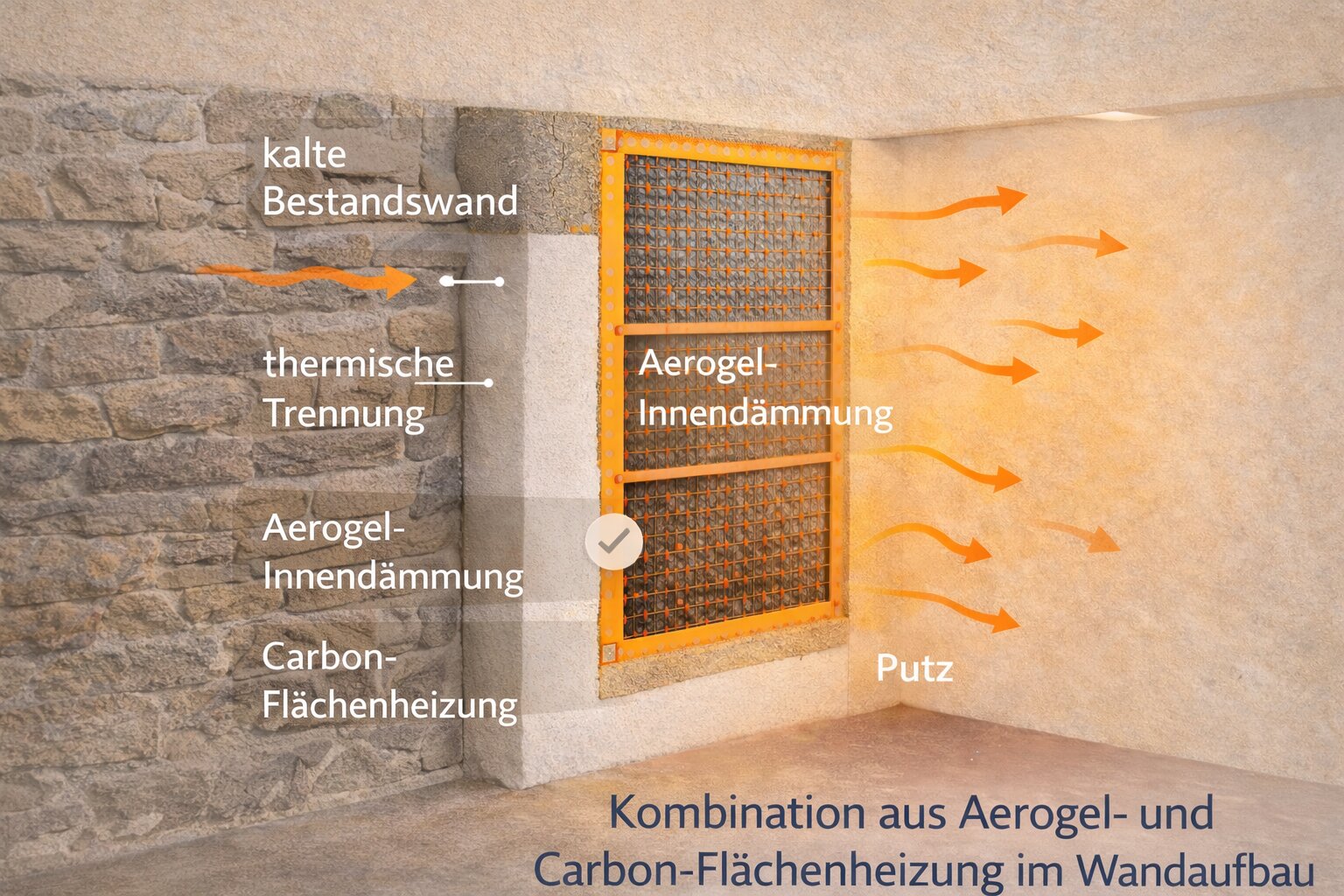 Aerogeldämmung und Carbon-Flächenheizung als Wandaufbau im Altbau Aerogeldämmung und Carbon-Flächenheizung als Wandaufbau im Altbau